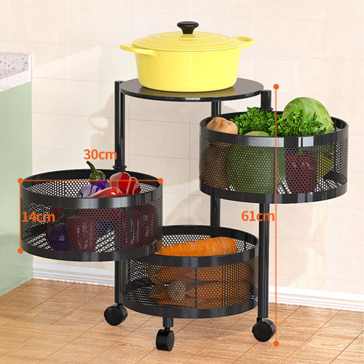 5 Tier Metal Storage Rack for Kitchen Accessories - Sturdy Fruit Basket, Storage Holders & Racks, Kitchen Shelf Carton Iron