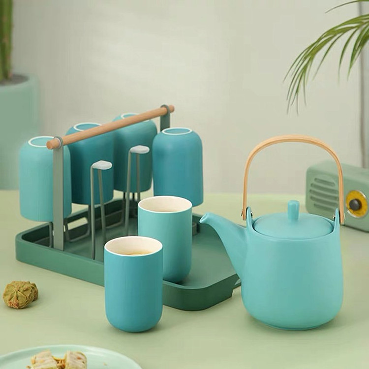 New arrival party green ceramic tea set custom matte modern coffee tea cup set with tea pot