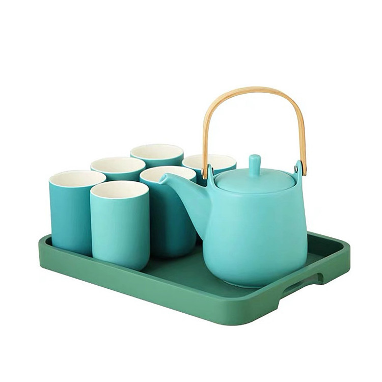 New arrival party green ceramic tea set custom matte modern coffee tea cup set with tea pot