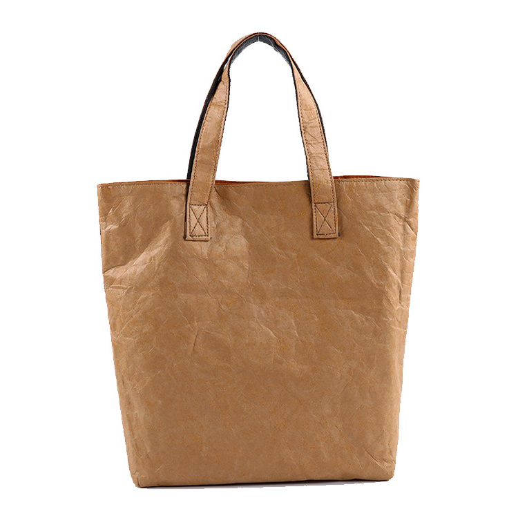 Washable TYVEK Kraft Paper Shopping Bag Single Shoulder Handbag DuPont Paper Tote Bag With Cotton Linen Lining