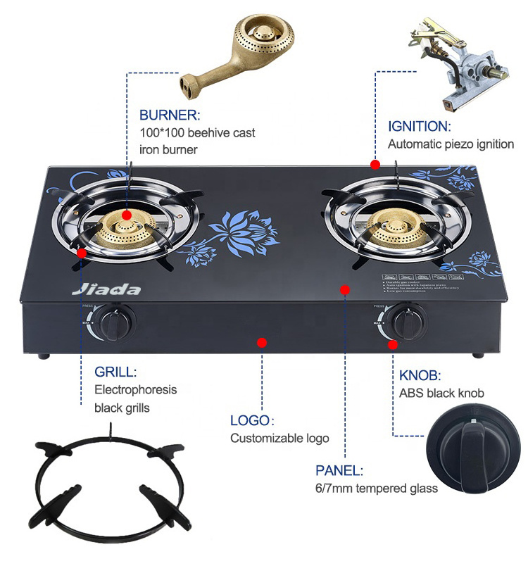 Factory Price Commercial Price Double burner cooktops  Cheap glass model Gas Stove