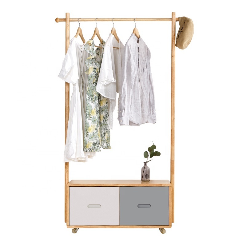 removable bamboo coat shelf rack with sliding roller