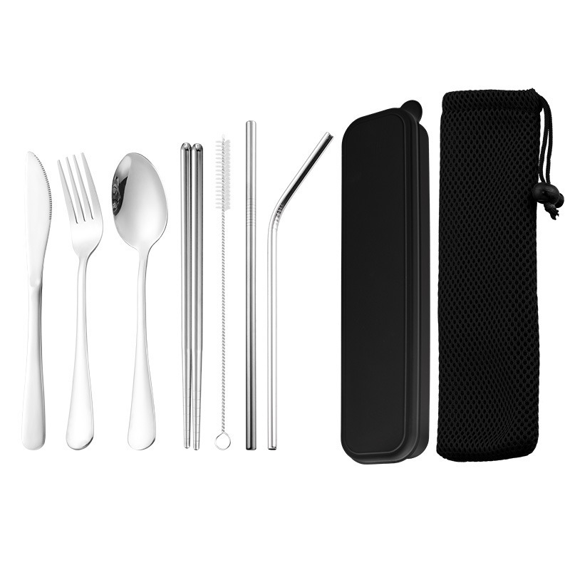 304 Stainless steel dinner set tableware set portable travel cutlery set with wheat box 7pcs