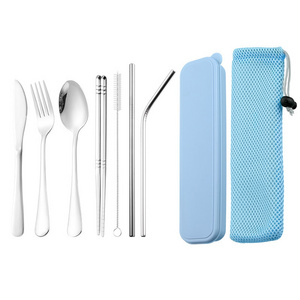 304 Stainless steel dinner set tableware set portable travel cutlery set with wheat box 7pcs