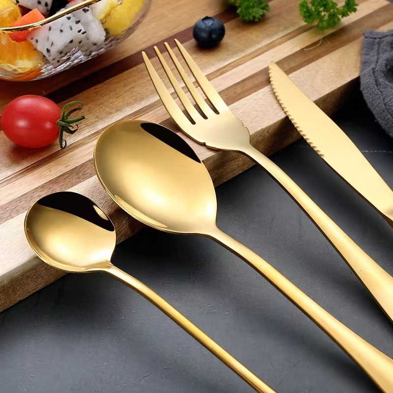 Bulk Luxury Gold Stainless Steel Cutlery Set Service Knife Fork Spoon Serving Flatware Set