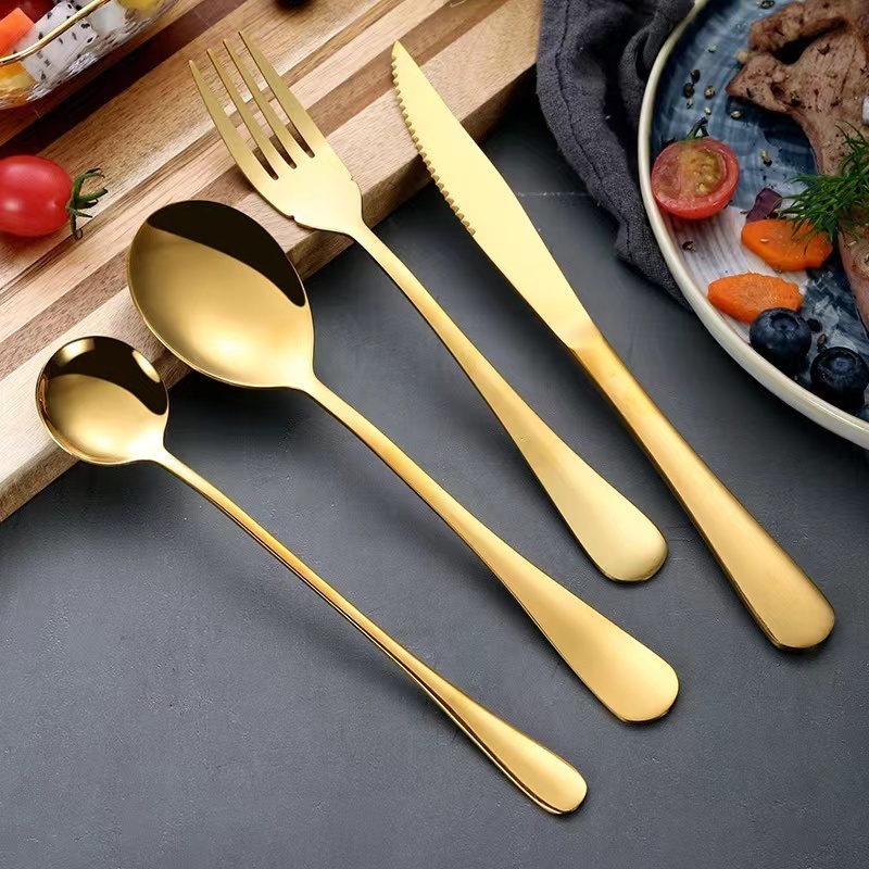 Bulk Luxury Gold Stainless Steel Cutlery Set Service Knife Fork Spoon Serving Flatware Set