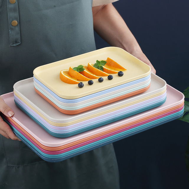 Wheat Straw Composite Food Serving Tray Cafe Standard Cafeteria PP Plastic Tray Unbreakable Fast Food Tray