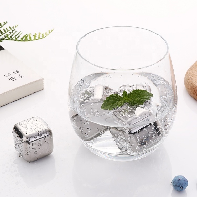 Hot Sale Bar Accessories Stainless Steel custom  reusable metal ice cubes with logo inside