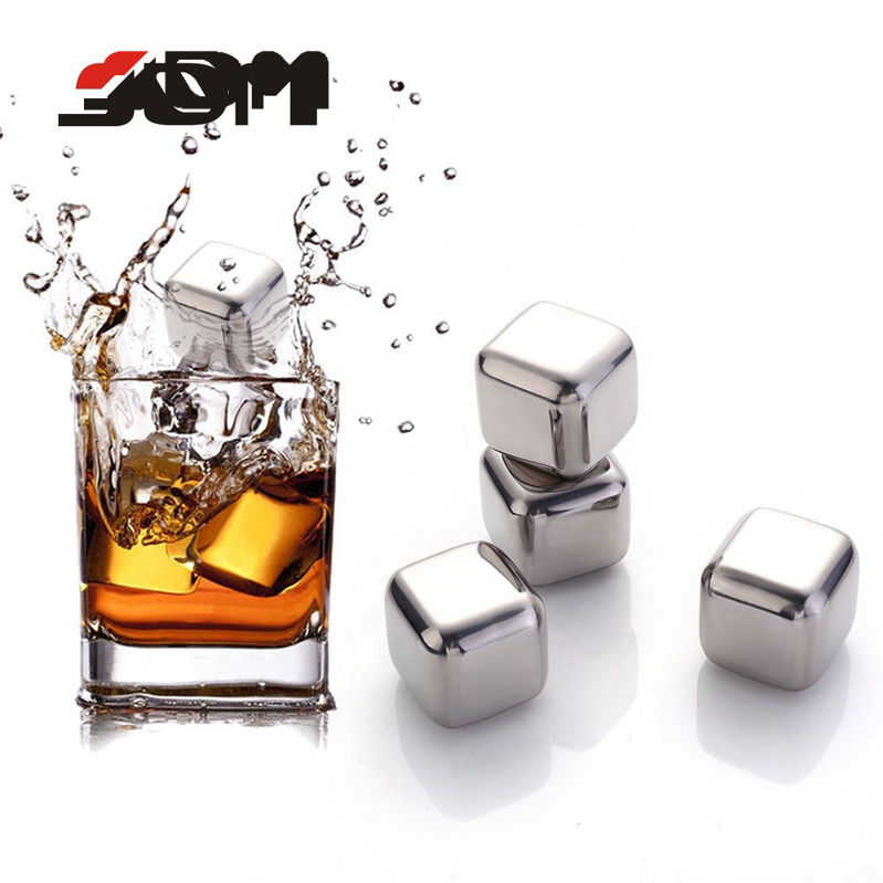 Hot Sale Bar Accessories Stainless Steel custom  reusable metal ice cubes with logo inside