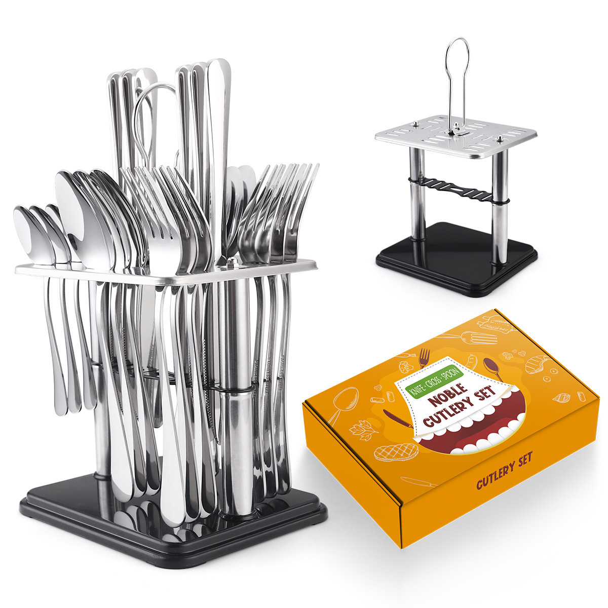 Knife Spoon Fork Set Gold Plating Cutlery 24PCS Stainless Steel Flatware sets Cutlery  Set with storage rack