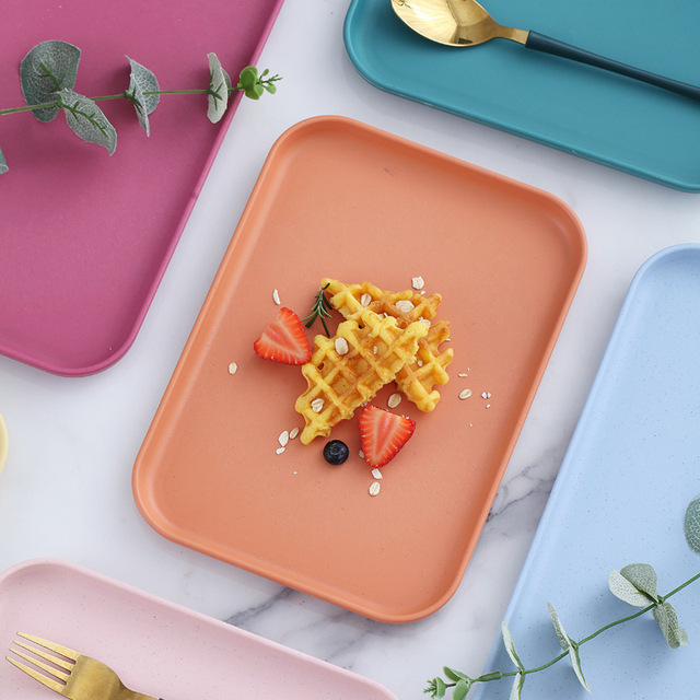 Wheat Straw Composite Food Serving Tray Cafe Standard Cafeteria PP Plastic Tray Unbreakable Fast Food Tray