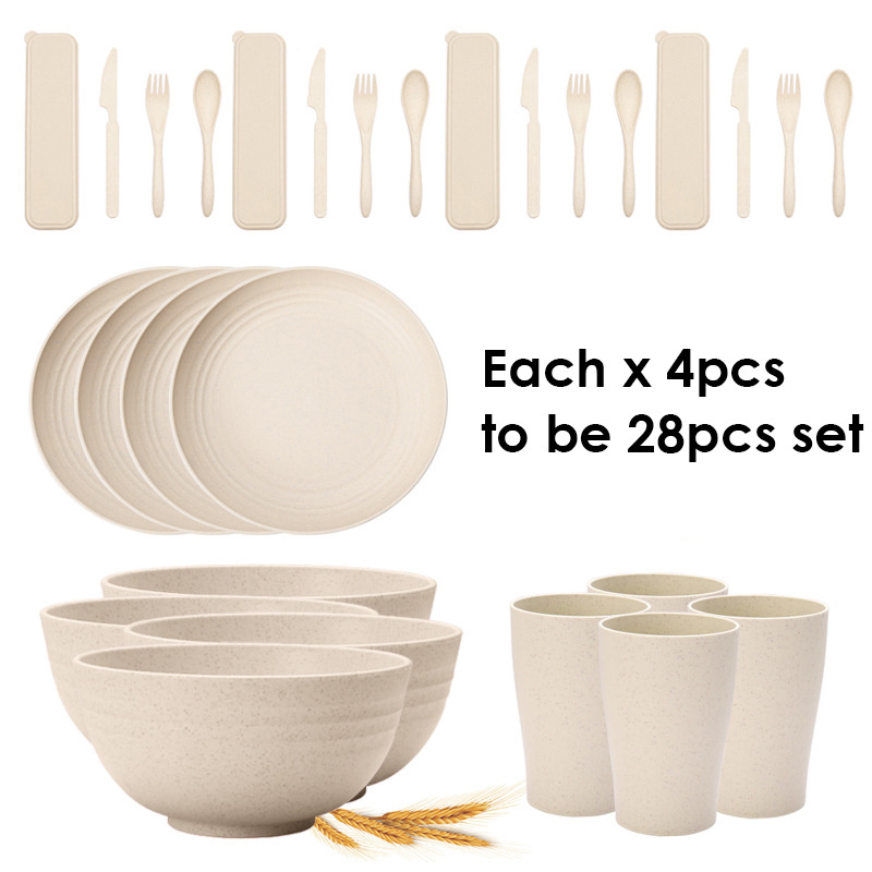 Lightweight Wheat Straw Dinnerware Sets Unbreakable Plates Sets Wheat Straw Tableware Set