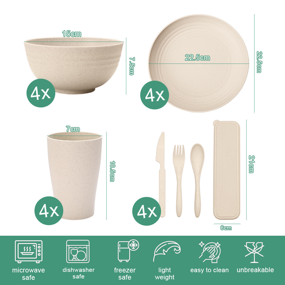 Lightweight Wheat Straw Dinnerware Sets Unbreakable Plates Sets Wheat Straw Tableware Set