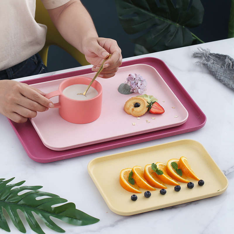 Wheat Straw Composite Food Serving Tray Cafe Standard Cafeteria PP Plastic Tray Unbreakable Fast Food Tray