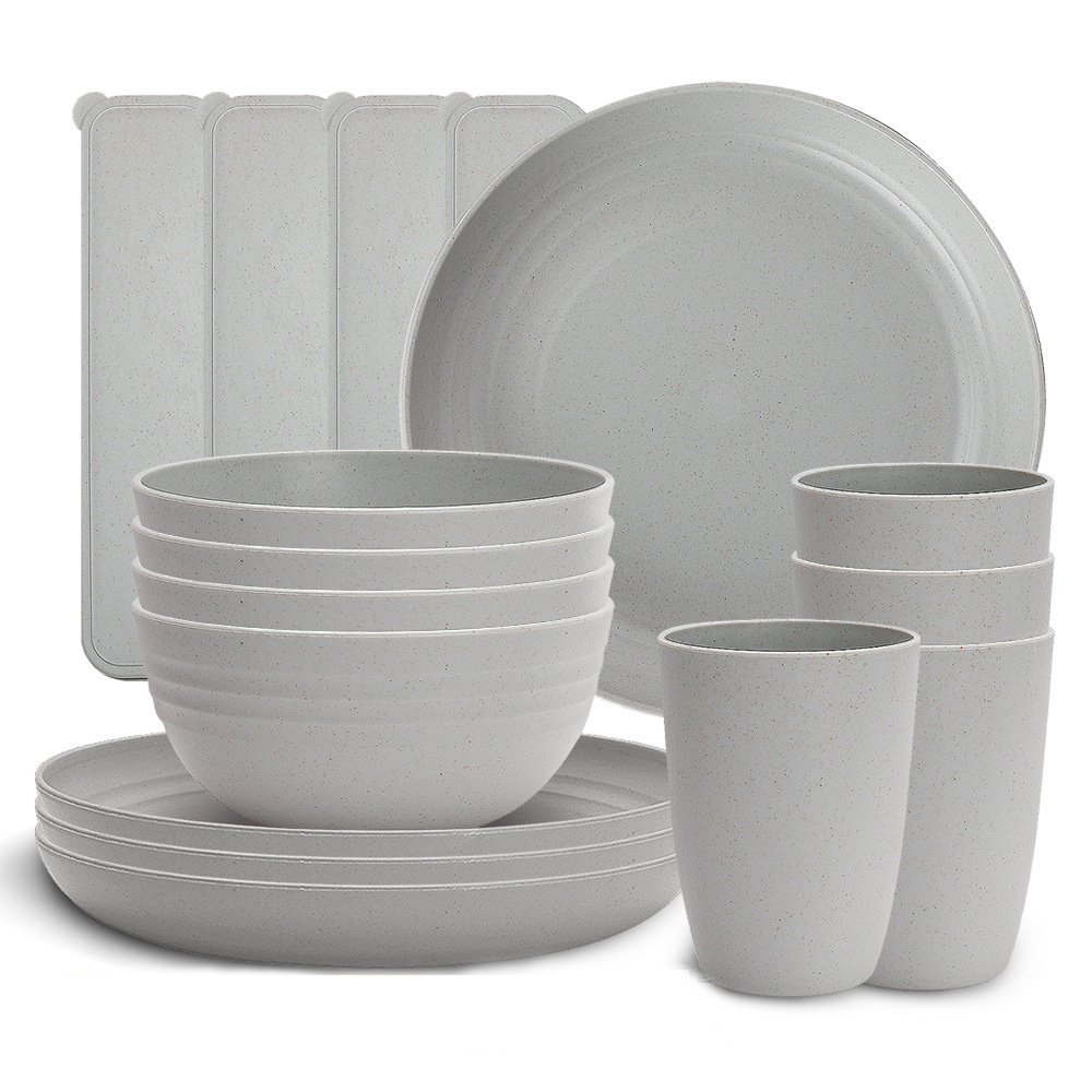 Lightweight Wheat Straw Dinnerware Sets Unbreakable Plates Sets Wheat Straw Tableware Set