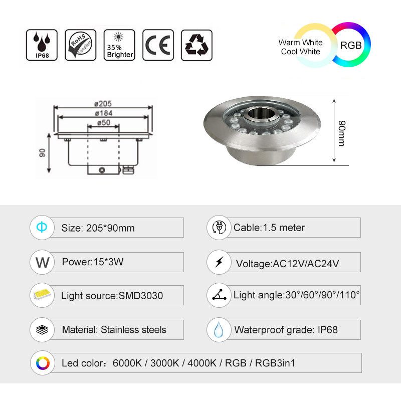 Changeable Underwater Rgbw Led Fountain Lights Hot Stainless Steel ABS Button Remote Control Ip68 underwater lamp