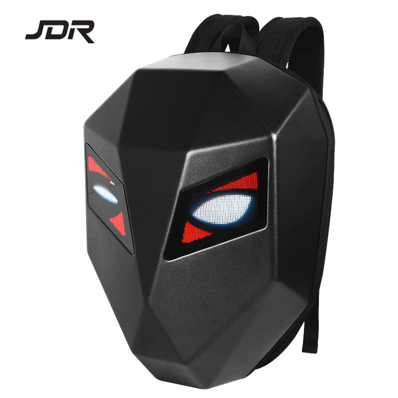 JDR LED Backpack Waterproof Hard Shell DIY cool mask eyes motorcycle Riding knight black led screen display backpack for man boy