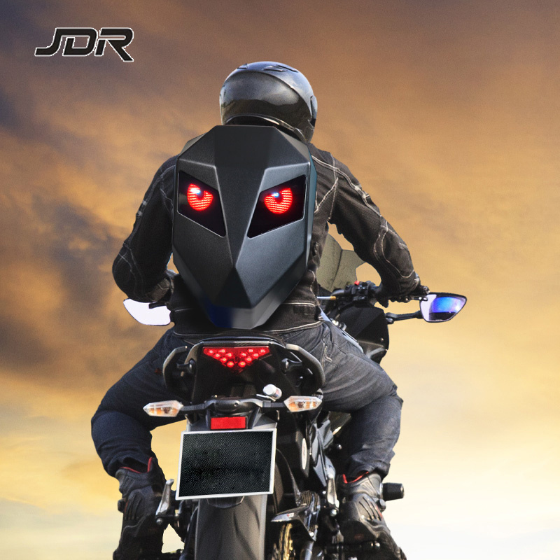 JDR LED Backpack Waterproof Hard Shell DIY cool mask eyes motorcycle Riding knight black led screen display backpack for man boy