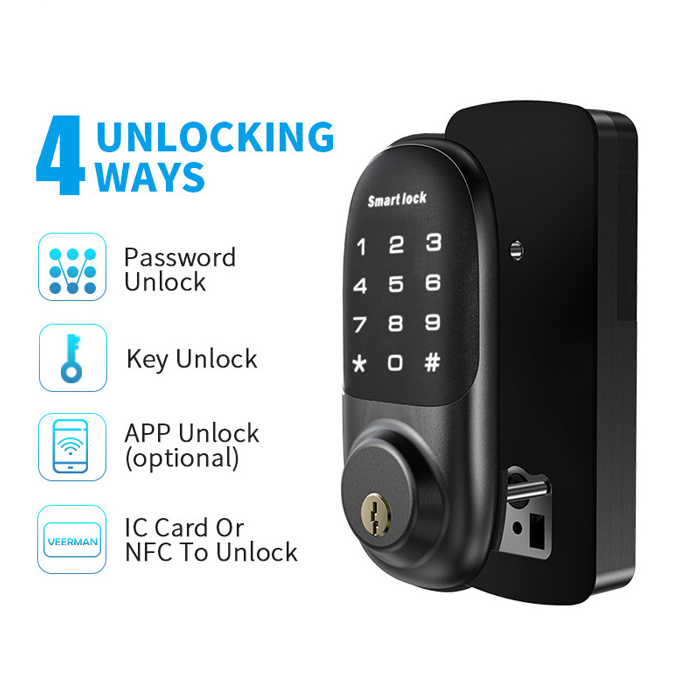 New Hot Waterproof Tuya App IC Card Wifi Door Lock Single Cylinder Intelligent Digital Password Door Lock