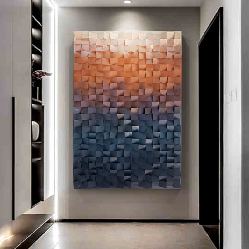 Modern Simple Solid Wood Mosaic Art 3D three-dimensional Decorative Painting Wall Art