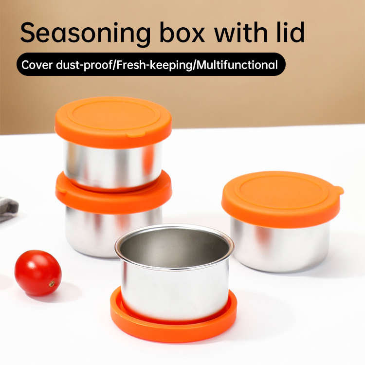 Salad Dressing Container ToGo 2.4oz Small Condiment Containers Stainless Steel Sauce Cups with Leakproof Silicone Lids