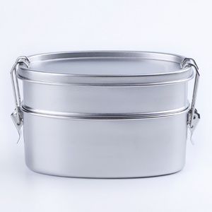 Amazon hot sell oval double layers stainless steel portable bento lunch box fresh food storage container lunchbox