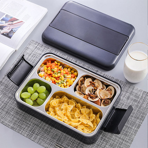 304 Stainless Steel  Lunch Box with 4  Compartments and Plastic Food Containers Bento Insulated Lunchbox for Students