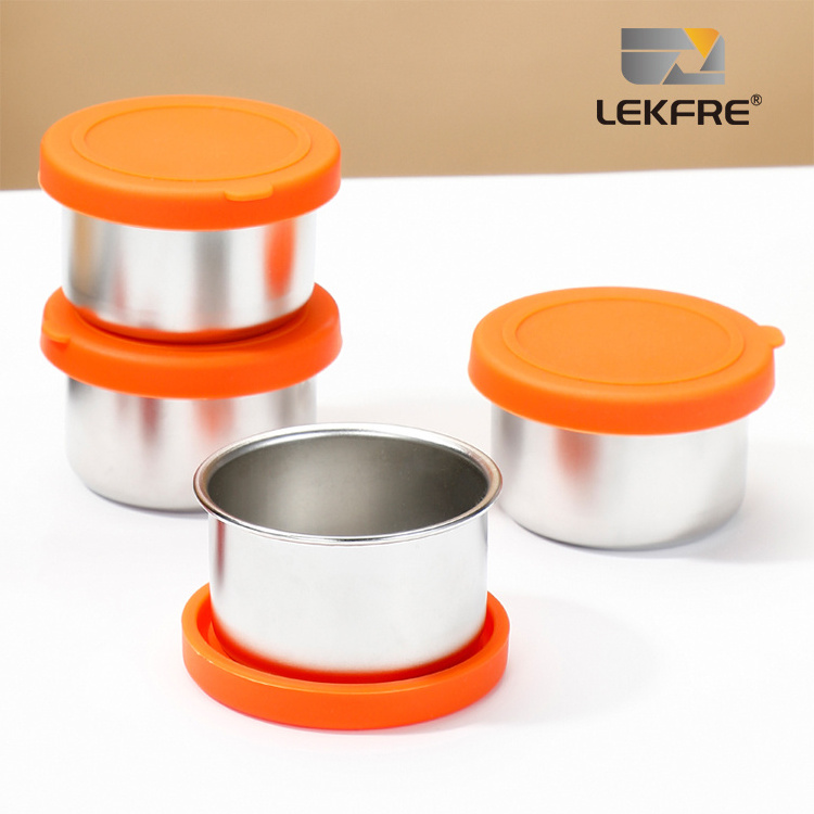 Salad Dressing Container ToGo 2.4oz Small Condiment Containers Stainless Steel Sauce Cups with Leakproof Silicone Lids