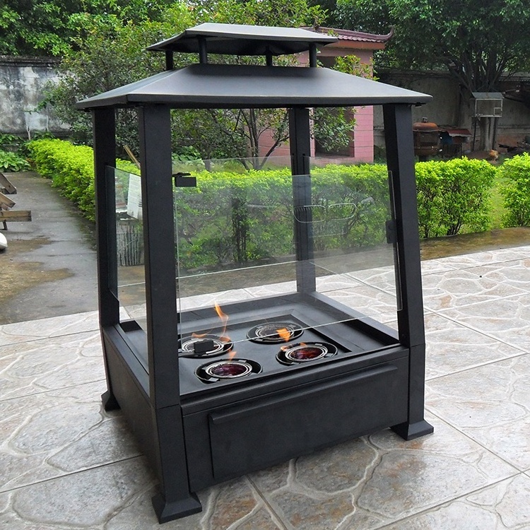 Outdoor Black Wood Burning Fire Pit 360 Degree View Weather Resistant Steel Fireplaces