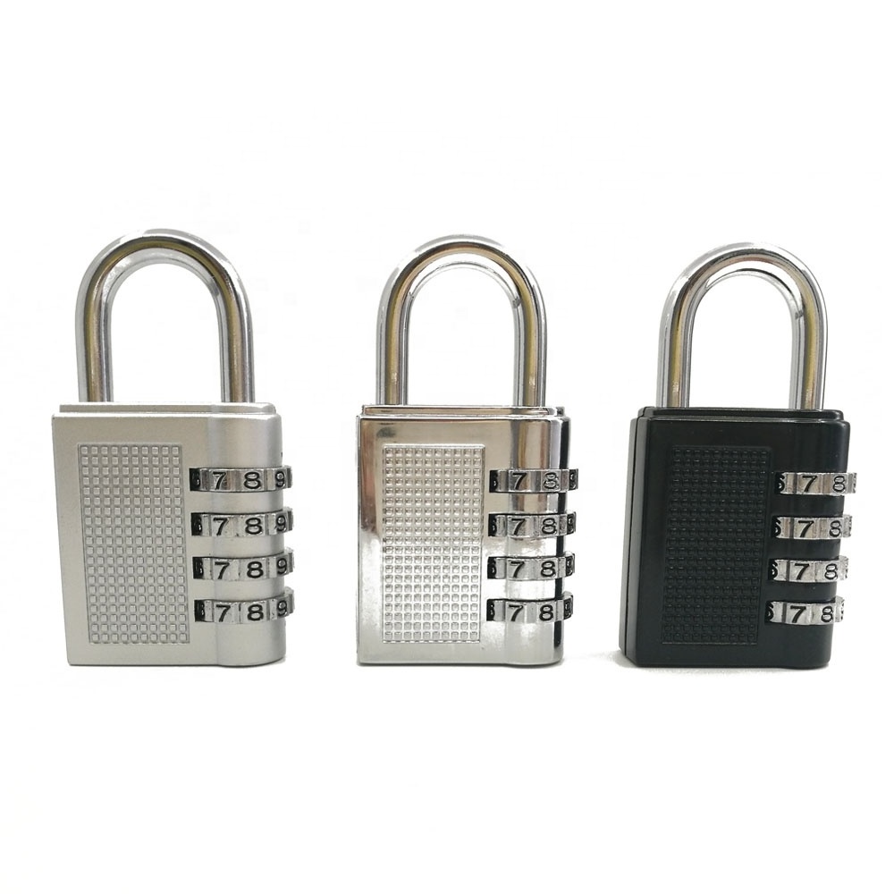 Security Padlock with 4-Digit Smooth Dial for Bag, School, Gym, Outdoor Shed Locker - Black/silver Zinc Alloy Lock