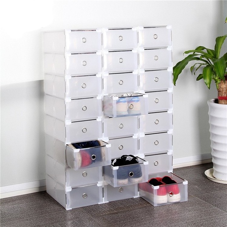 Clear Shoe Storage Organizer, Stackable Shoe Storage Boxes, Foldable Space-Saving Shoe Rack for Sneaker Boot Container