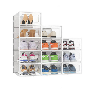 12 Packs Shoe Organizer Storage Boxes Clear Plastic Stacking Under Bed Shoe Storage Containers For Entryway, Closet, Drop Front