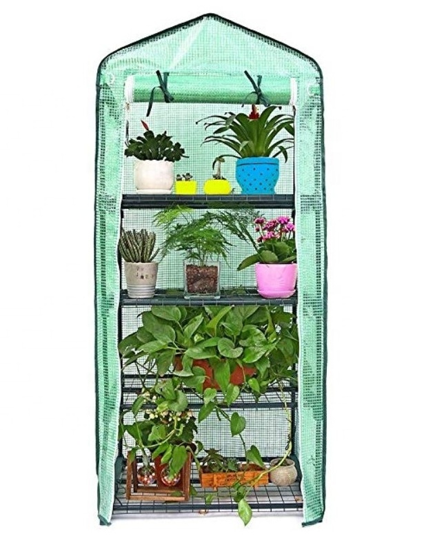 Many Tier Greenhouse Outdoor Gardening Hot House with Zippered Cover and Metal Shelves for Growing Vegetables, Flowers