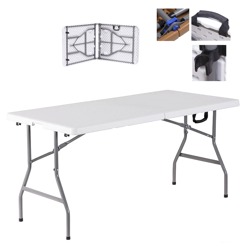 Houseware 5ft Folding Table Plastic Fold in Half W/handle Heavy Duty Trestle for Party Carton Foldable Plastic Chair and Table