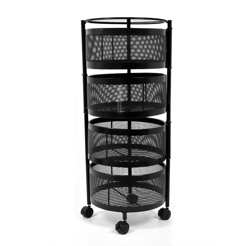 Kitchen Fruit Vegetable Basket Round Rotating Rolling Utility Cart, 5 Tier Stackable Wire Storage Rack with Wheels for fruit