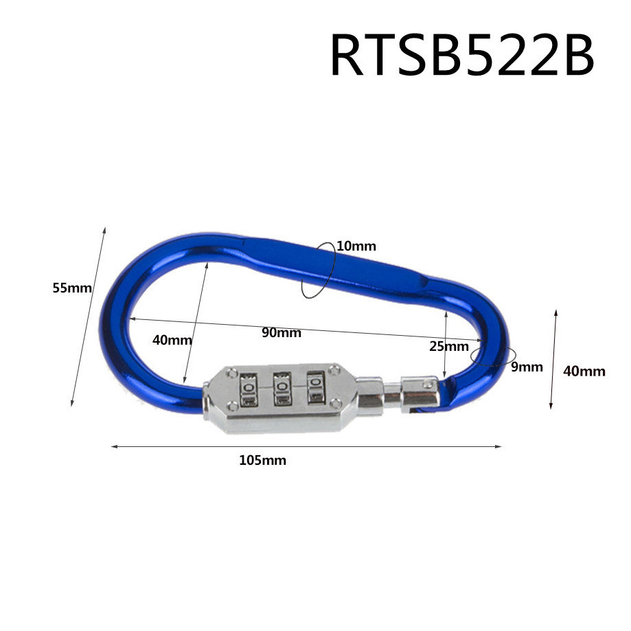 3 Dial Carabiner Combination Lock Luggage Security  Carabiner Padlock Combination Lock for Mountain bag