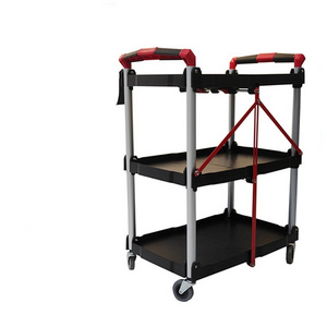 Folding Collapsible Service Cart 40kg Load Capacity per Shelf for Home Storage Warehouse Transportation Garden Tools Cart