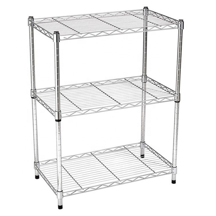 3-Shelf Shelving Storage Unit Chrome Silver with Adjustable Shelves and Leveling Feet Metal Adjustable Organizer Wire Rack