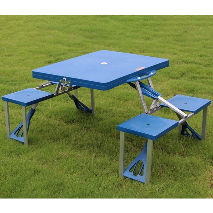 Outdoor Camping Portable Folding Suitcase Picnic Table with 4 Seats with Umbrella Hole and Simple Setup Process