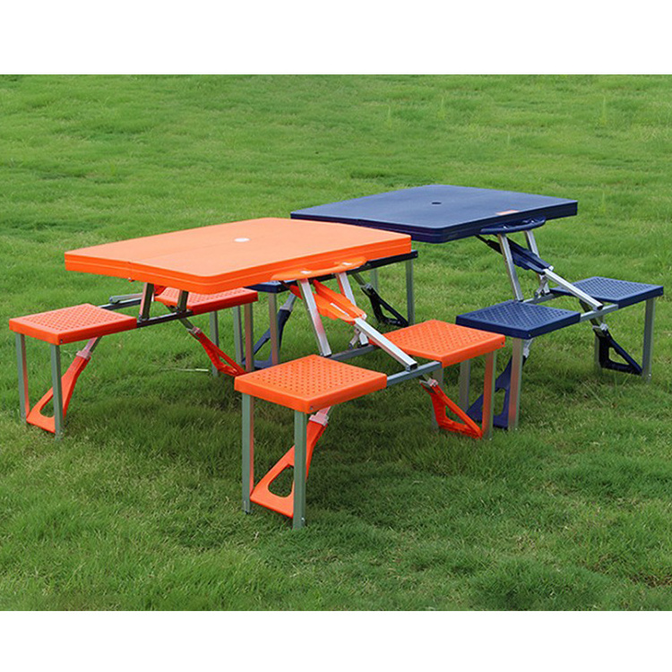 Outdoor Camping Portable Folding Suitcase Picnic Table with 4 Seats with Umbrella Hole and Simple Setup Process