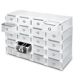 Clear Shoe Storage Organizer, Stackable Shoe Storage Boxes, Foldable Space-Saving Shoe Rack for Sneaker Boot Container