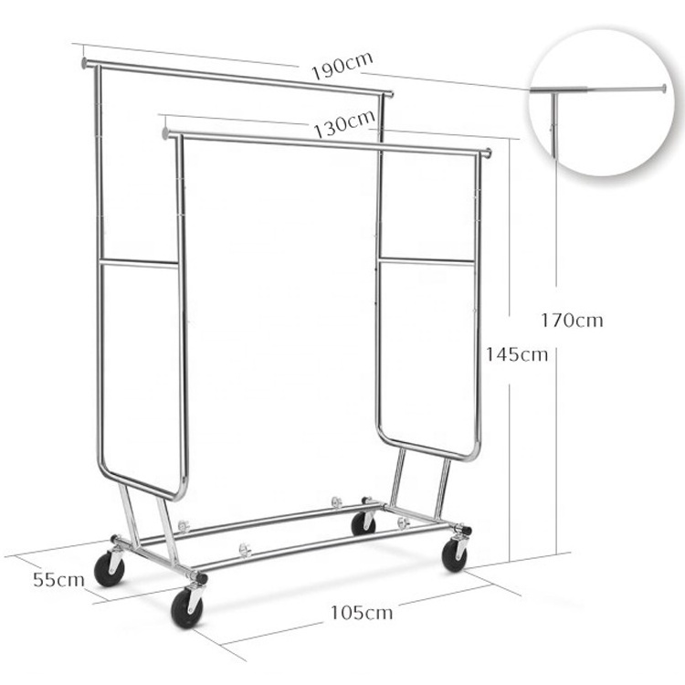 Portable Clothing Garment Rack on Wheels Multi Functional Double Poles Cloth Stand Hanger