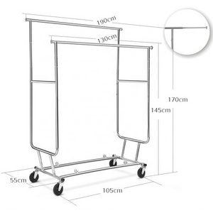 Portable Clothing Garment Rack on Wheels Multi Functional Double Poles Cloth Stand Hanger