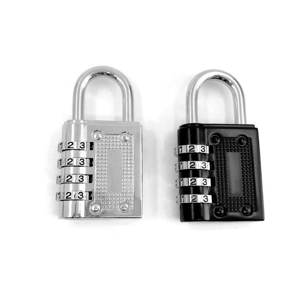 Security Padlock with 4-Digit Smooth Dial for Bag, School, Gym, Outdoor Shed Locker - Black/silver Zinc Alloy Lock