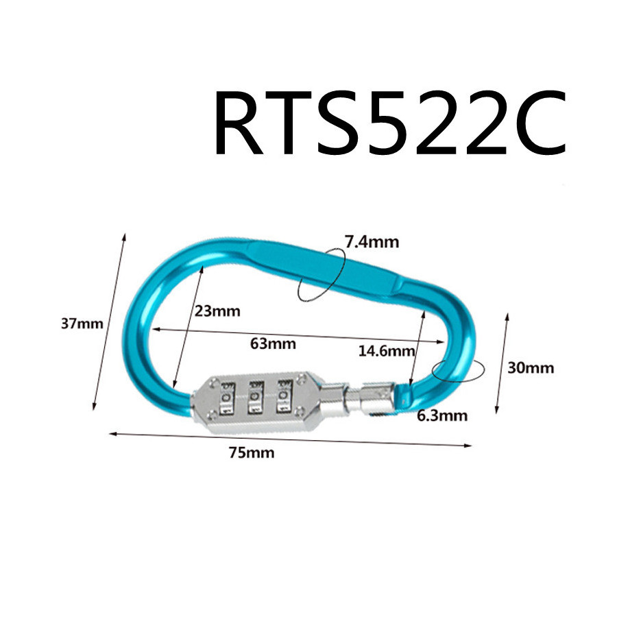 3 Dial Carabiner Combination Lock Luggage Security  Carabiner Padlock Combination Lock for Mountain bag