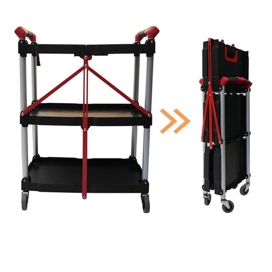 Folding Collapsible Service Cart 40kg Load Capacity per Shelf for Home Storage Warehouse Transportation Garden Tools Cart