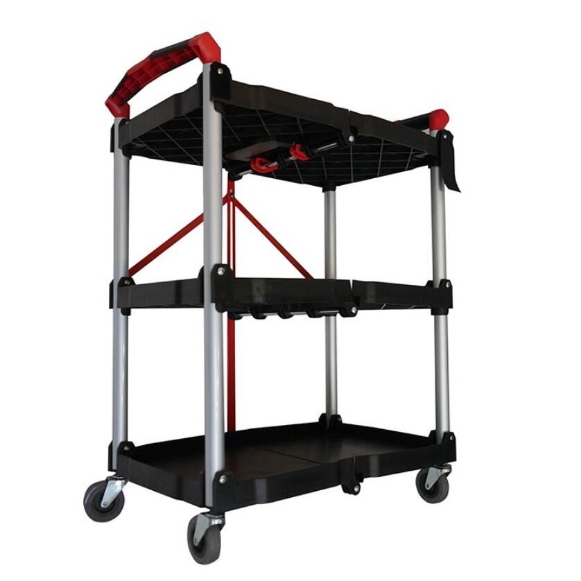 Folding Collapsible Service Cart 40kg Load Capacity per Shelf for Home Storage Warehouse Transportation Garden Tools Cart