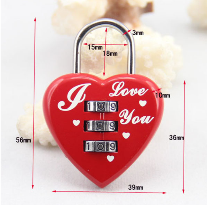 door locker luggage safety heart shape lock colorful small padlock combination lock with 3 digit