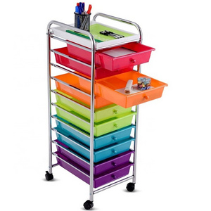 Rainbow Colors 10 Drawers Rolling Organizer Cart Craft Utility Mobile Trolley Storage Organizer