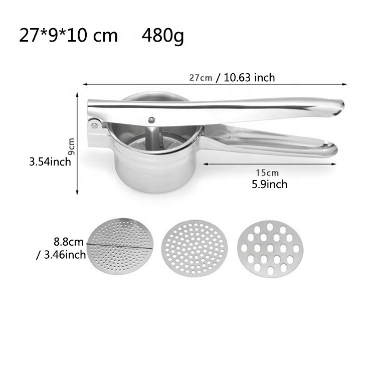 Fruit Crusher Manual Potatoes Masher 3 in 1 Stainless Steel Potato Ricer Vegetable Kitchen Tool